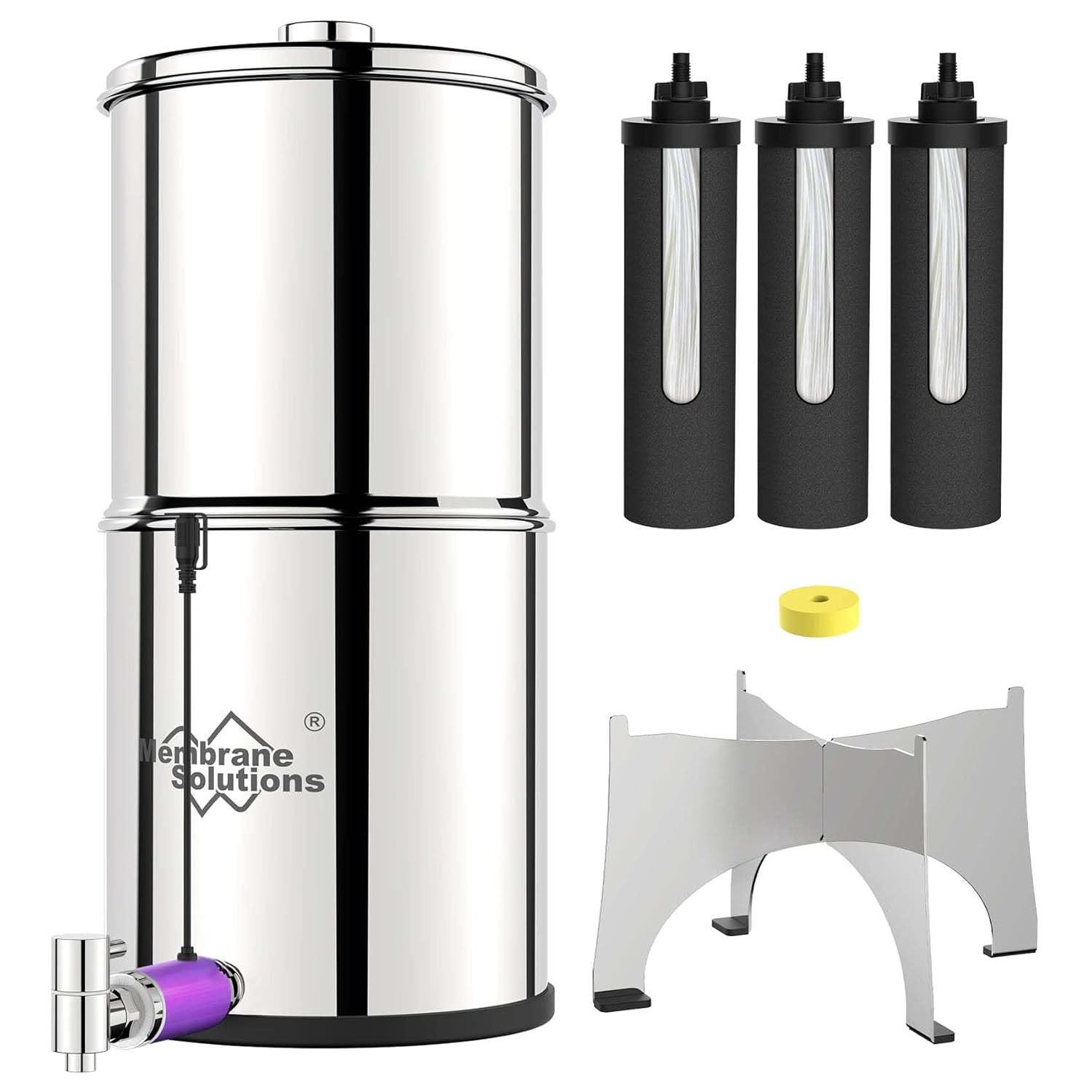WaKiWaKi Gravity-fed Water Filter System, Metal Spigot & Stand, with 3 Filters