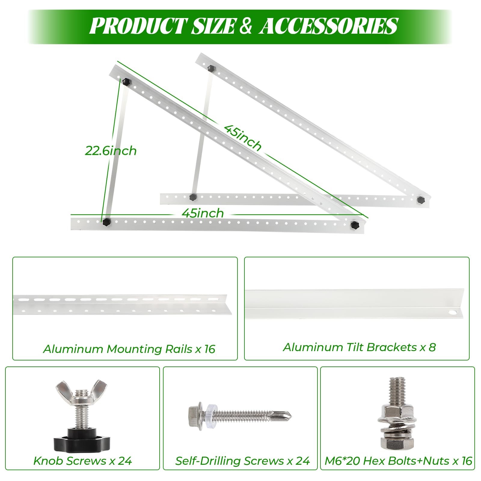 45inch Solar Panel Mounting Brackets, 4 Sets 45in-4 set, Silver