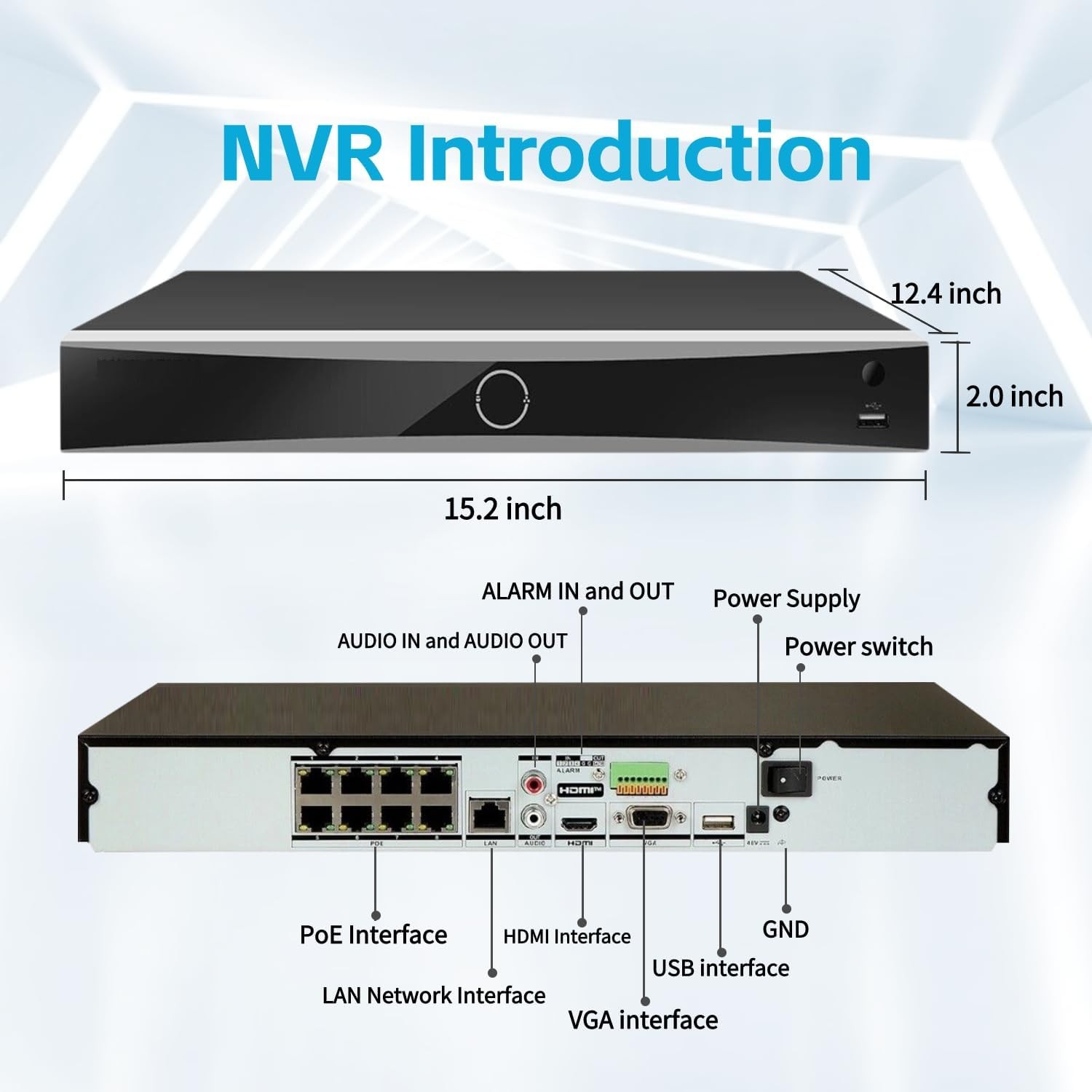 Original New 8 CH 8 PoE 4K 1U 2 SATA NVR Network Video Recorder US Stock Indoor
