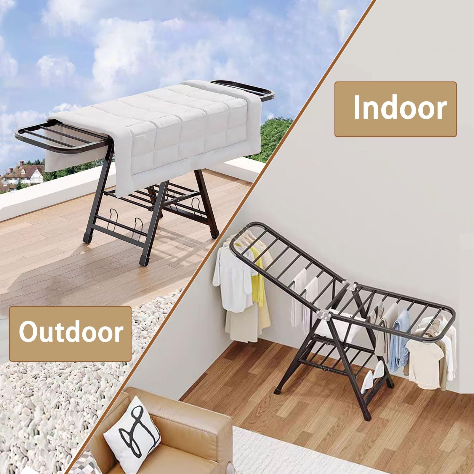 Large Clothes Drying Rack Foldable, 3-Level Metal Laundry Dryer Stand