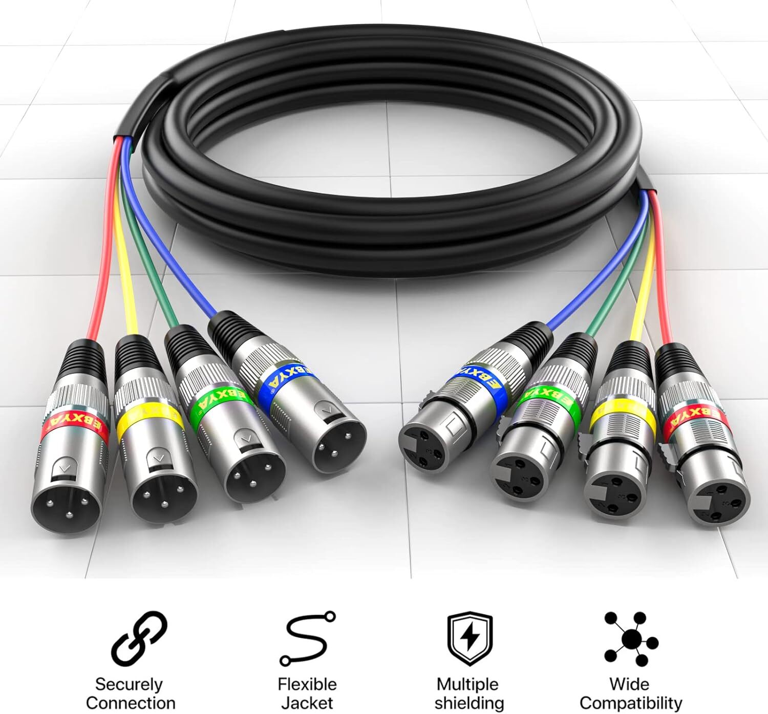 EBXYA 20 Ft 4 Channel XLR Snake 4 Colored - Premium 1 Pack, Blue,Green,Red