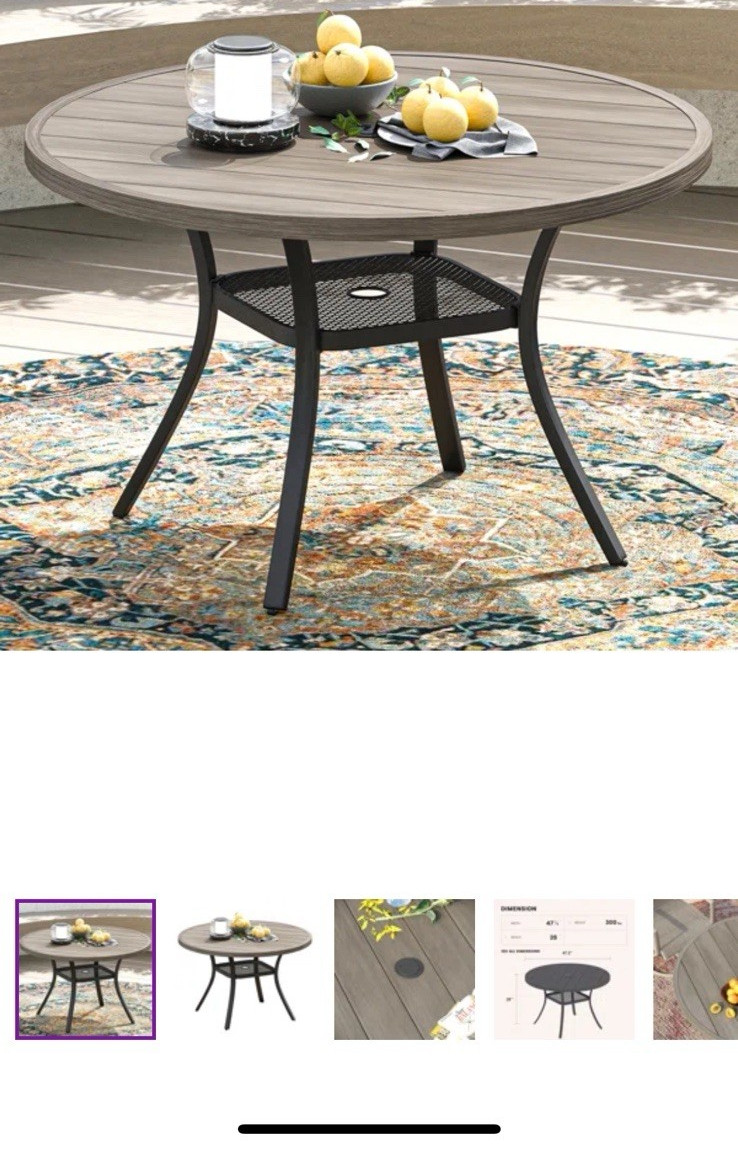 Round Metal Outdoor Dining Table 47.2" Gray/Black w/ Storage Shelf