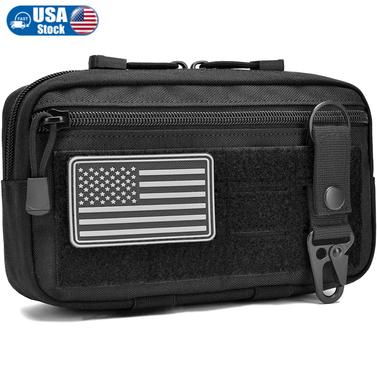 Utility Tactical Molle Pouch Horizontal Modular Bag with Flag Patch