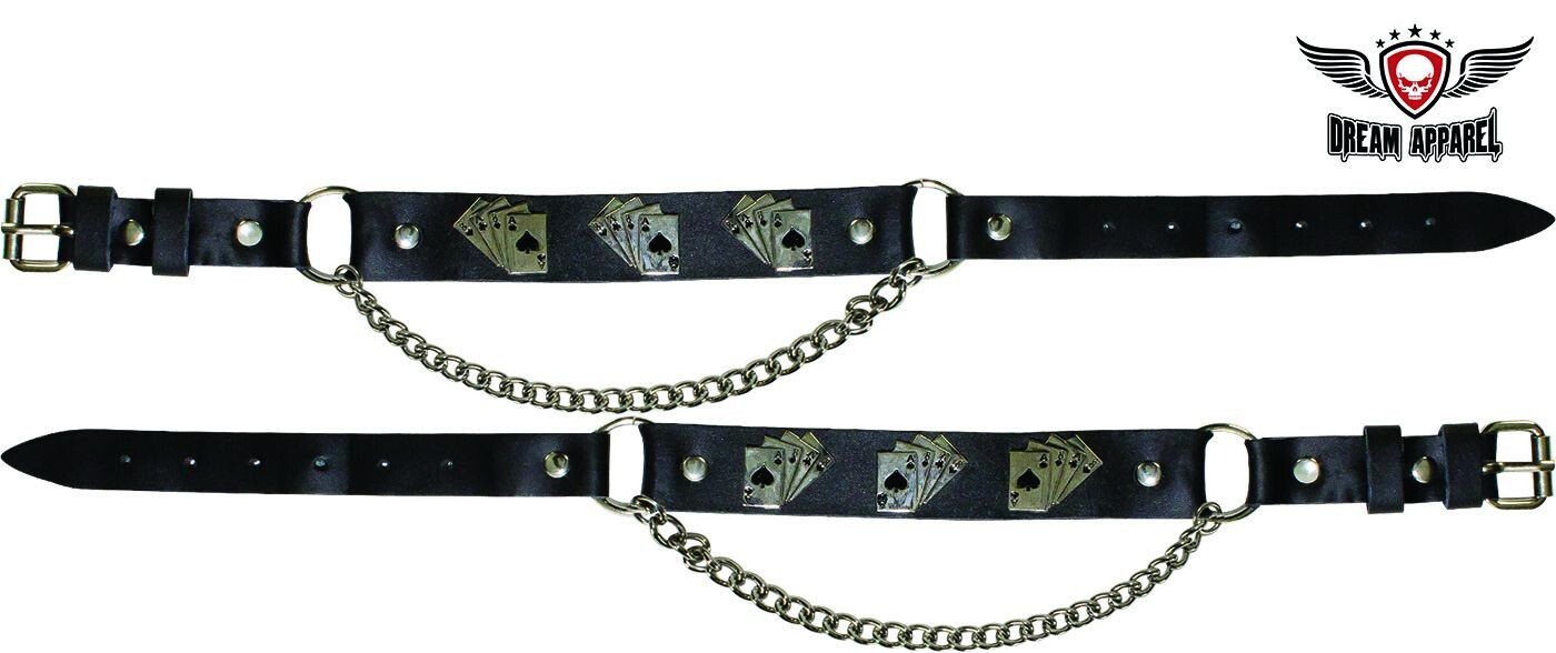 Synthetic Leather Black Motorcycle Fashion Deadman's Hand Logo Boot Chain 17 In