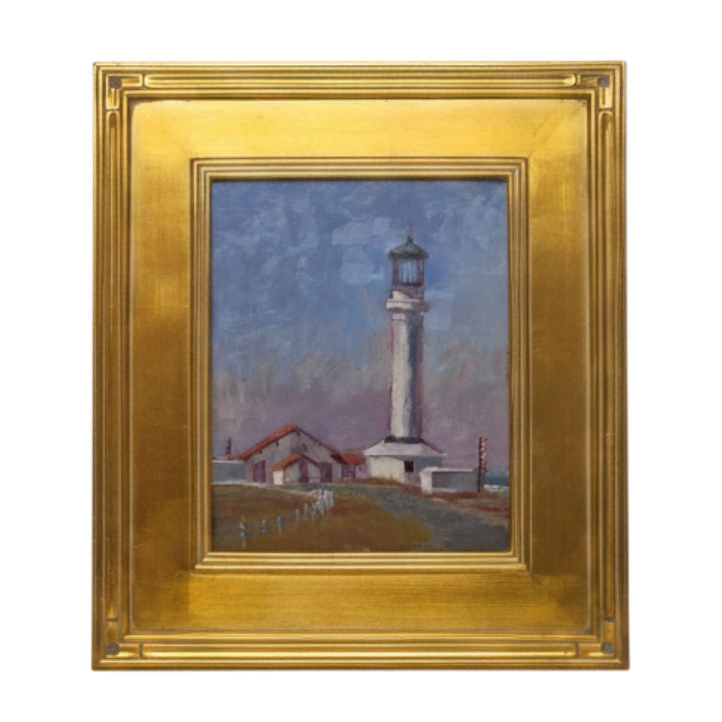 Original Oil Painting of Lighthouse in Gold Frame by Deborah Newman
