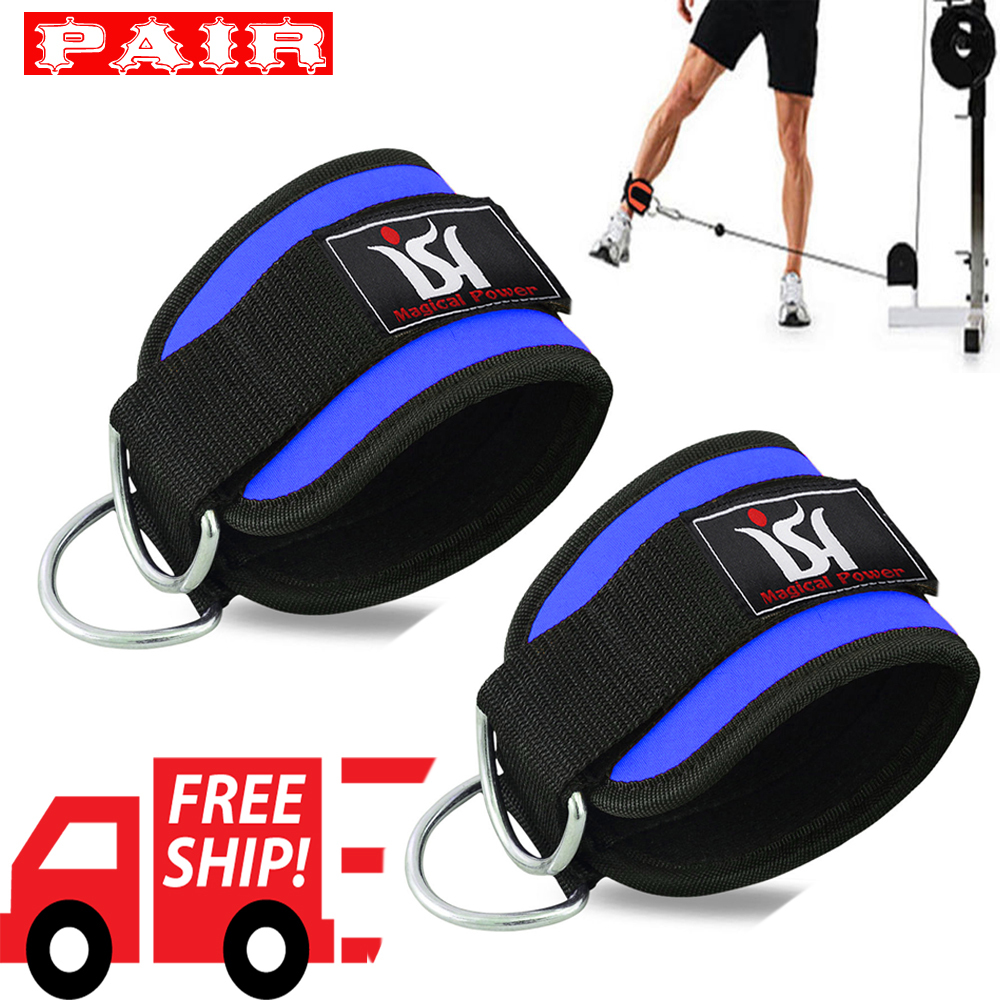Ankle Straps Weight Lifting Gym D Ring Cable Attachment Strap Work out Exercise