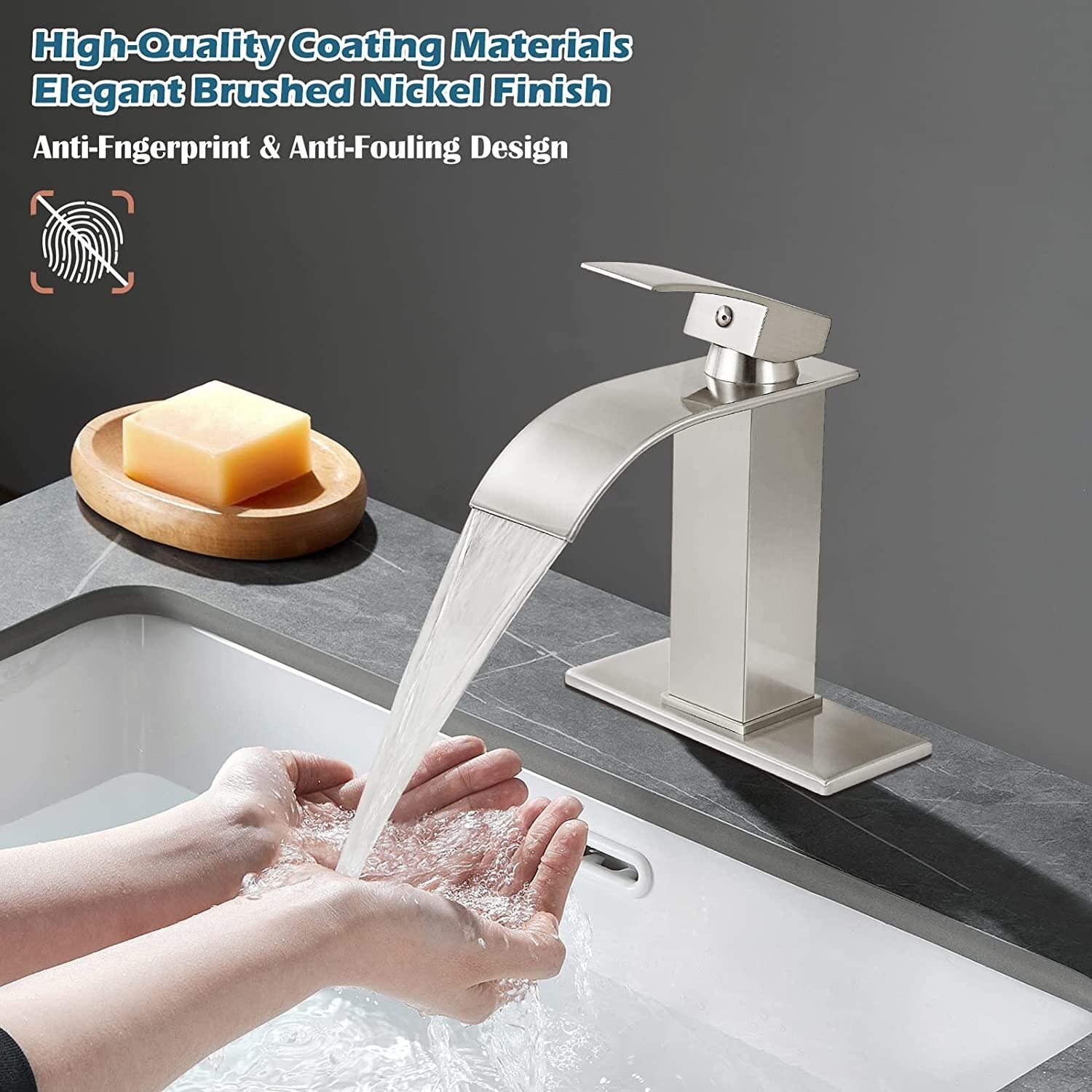 Waterfall Bathroom Sink Faucet Basin Lavatory Single Handle Mixer Tap W/6''Cover