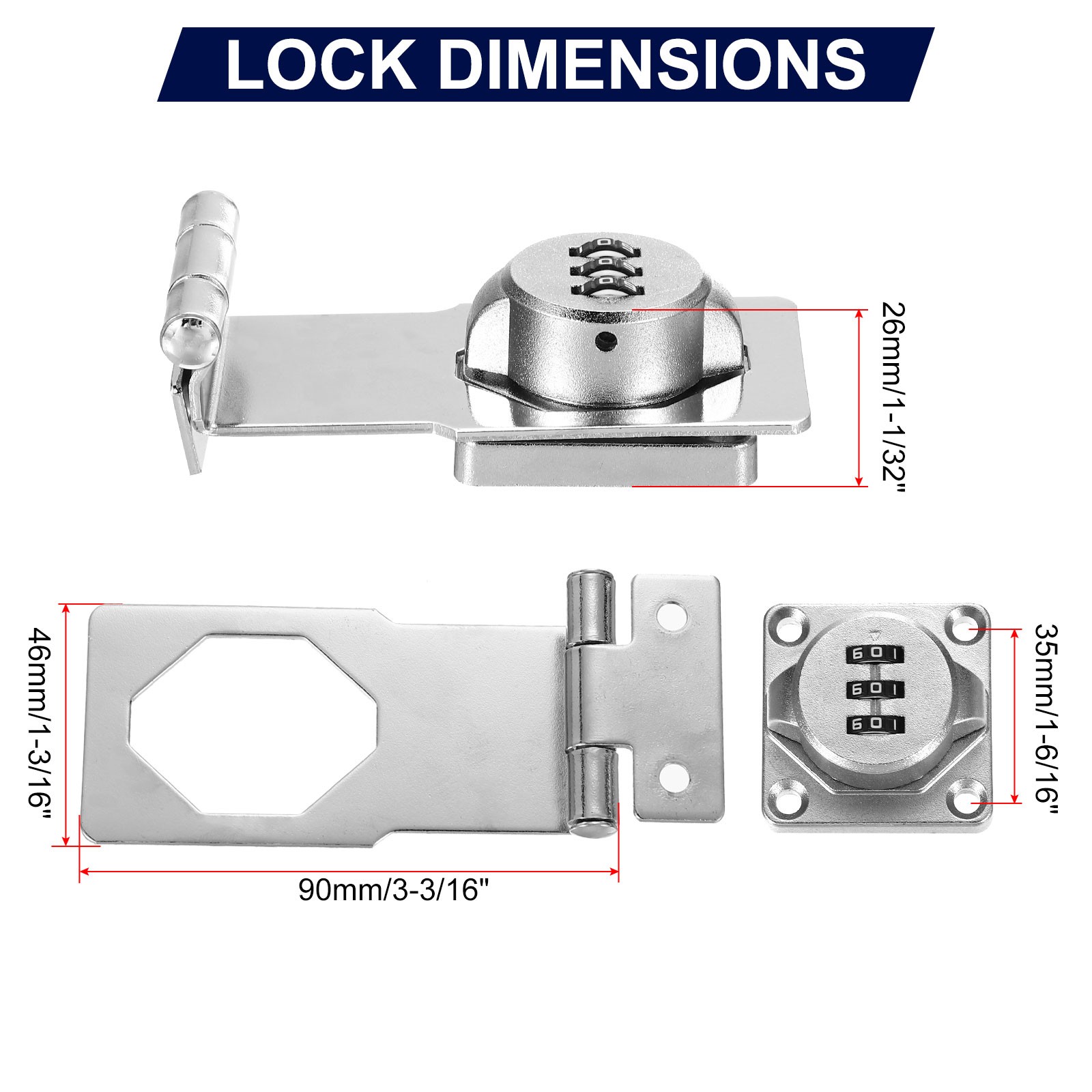 3 Digit 90° Silver 3.5" Cabinet Combination Lock