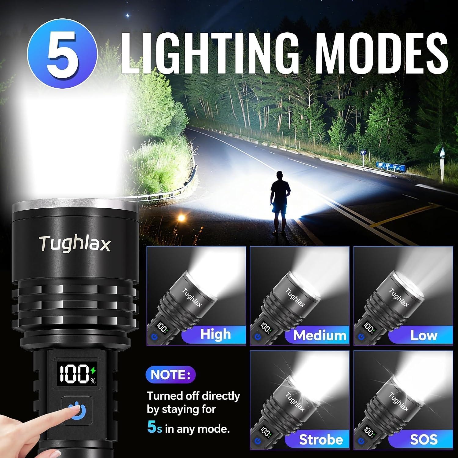 High Lumens Rechargeable LED Flashlights 2Pack, Super Bright Zoomable Powerful