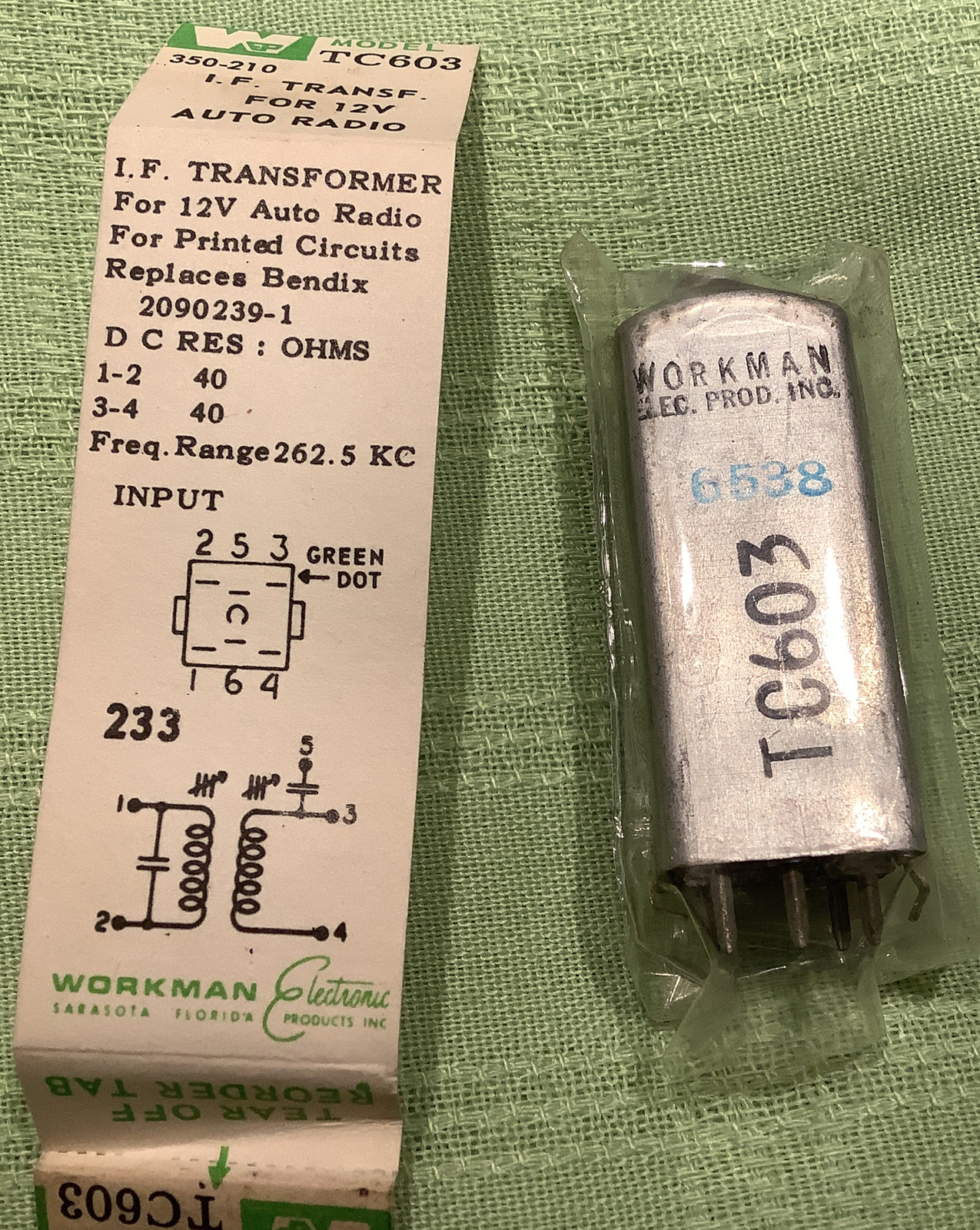 Workman TC603 Auto Radio IF Trans 12v 262.5 Kc Bendix 2090239-1