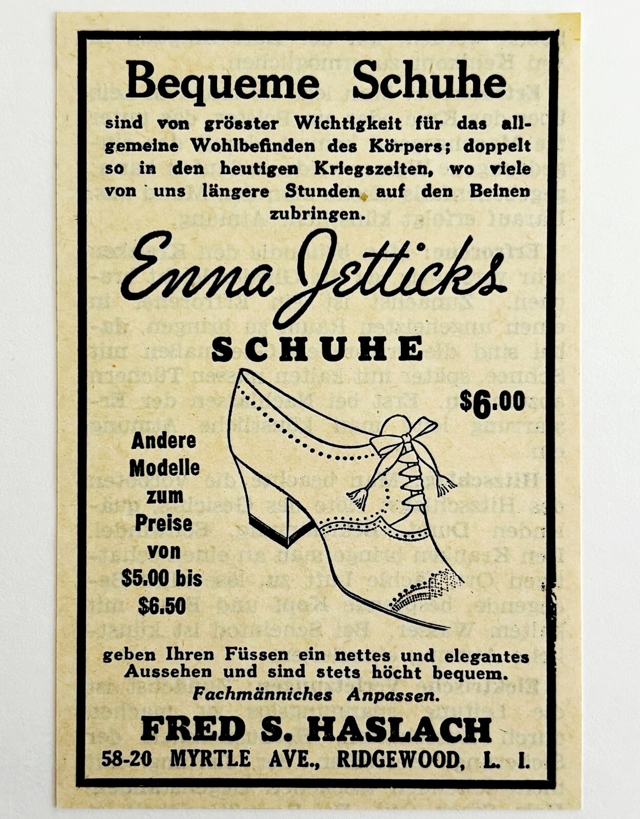 1945 WW2 German-USA Footwear Advertisement Enna Jetticks Shoes NYC C94C