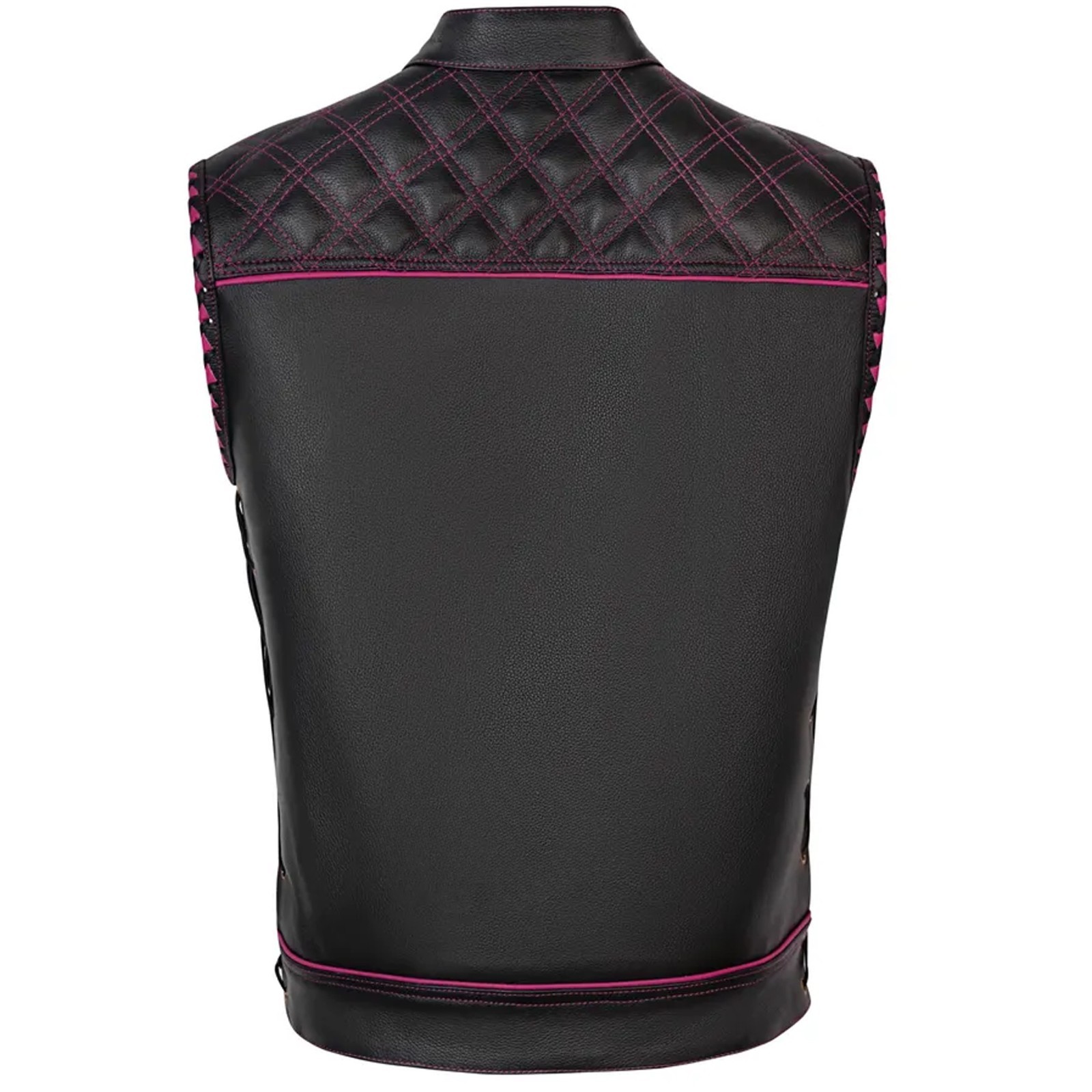 Handmade Leather Biker Vest Black & Pink Motorcycle Vest Genuine Leather Club
