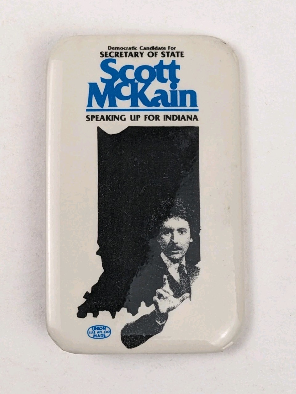 Weird Vintage Political Pinback Button Scott McKain Secretary of State Indiana