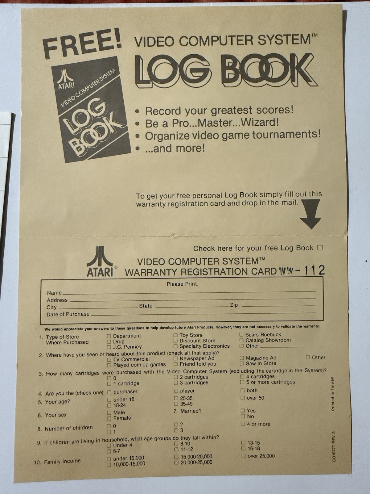 Atari Owner's Manual Model CX2600A Video Computer System Instruction Book