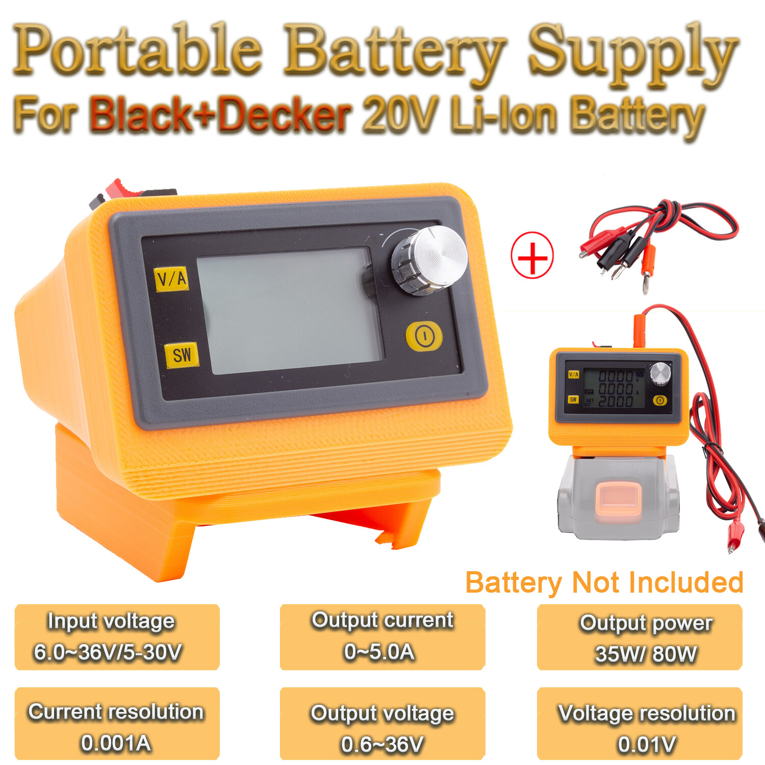 Portable Power Supply For Black & Decker 20V Li-Ion Battery Adjustable Voltage