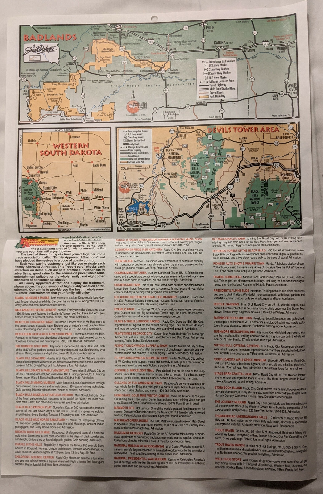 Badlands and Black Hills 2004 Map