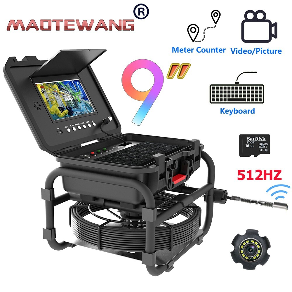 9" Monitor DVR Endoscope 20M 512HZ Signal Pipe Sewer Inspection Camera 5mm cable