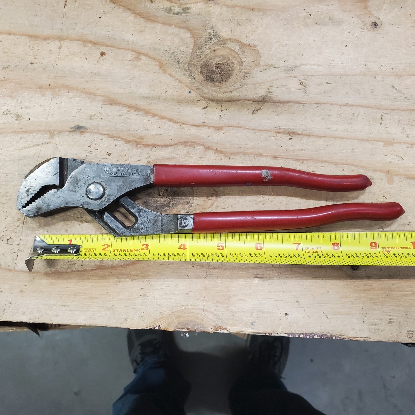Blue Point Tools CHN 420 10” Slip Joint Pliers Red Handle USA Vintage