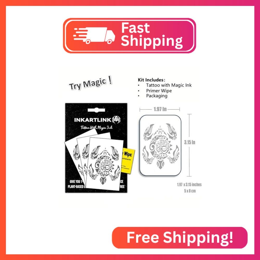 INKARTLINK 3 Sheets Turtle Totem Temporary Tattoos, Realistic Waterproof