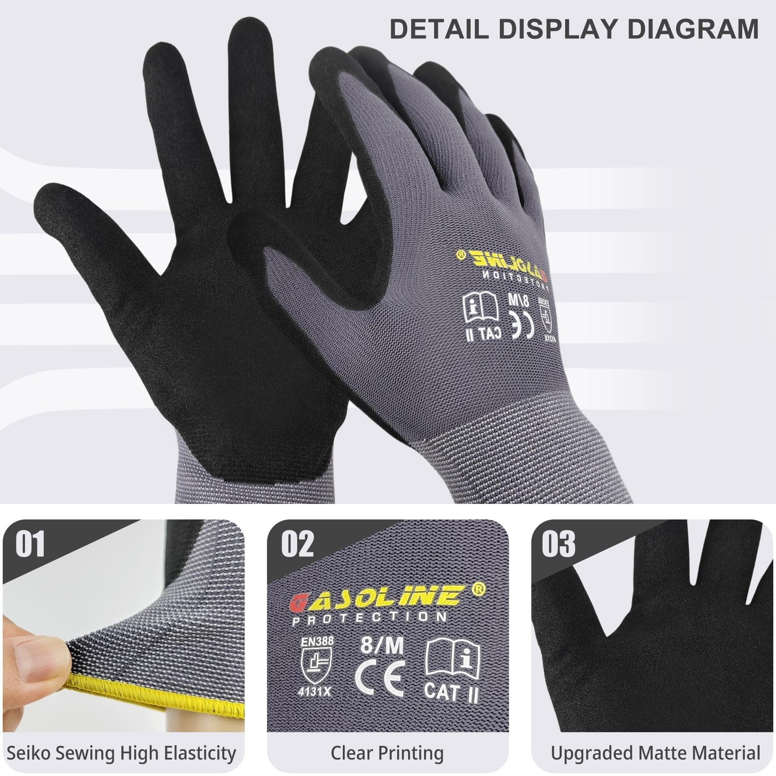 Work Gloves MicroFoam Nitrile Coated-12 Pairs,Seamless Knit Nylon&Spandex Glo...