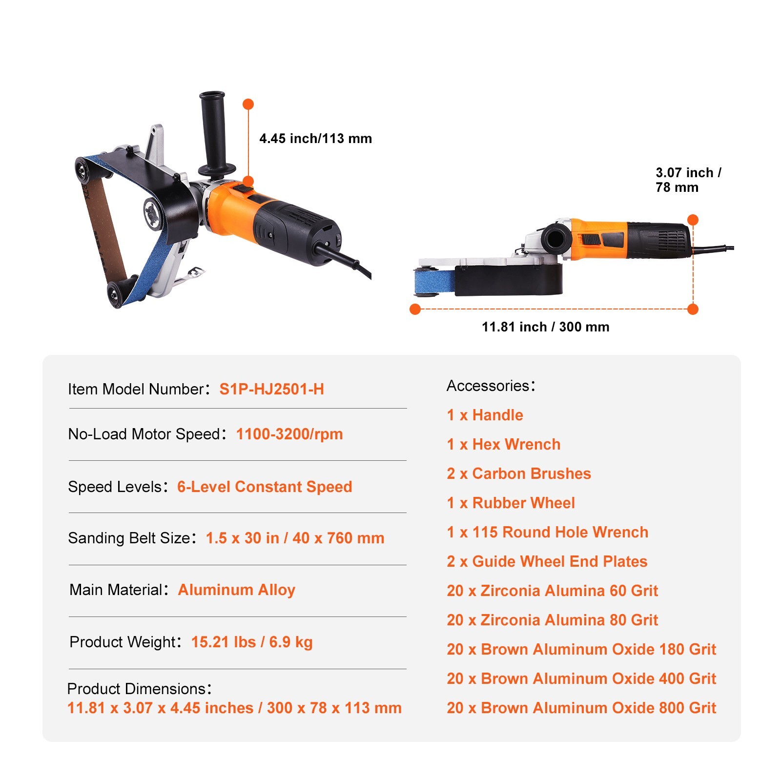 Pipe Tube Polisher Sander 1000W 6 Variable Speeds with 100PCS Sanding Belt