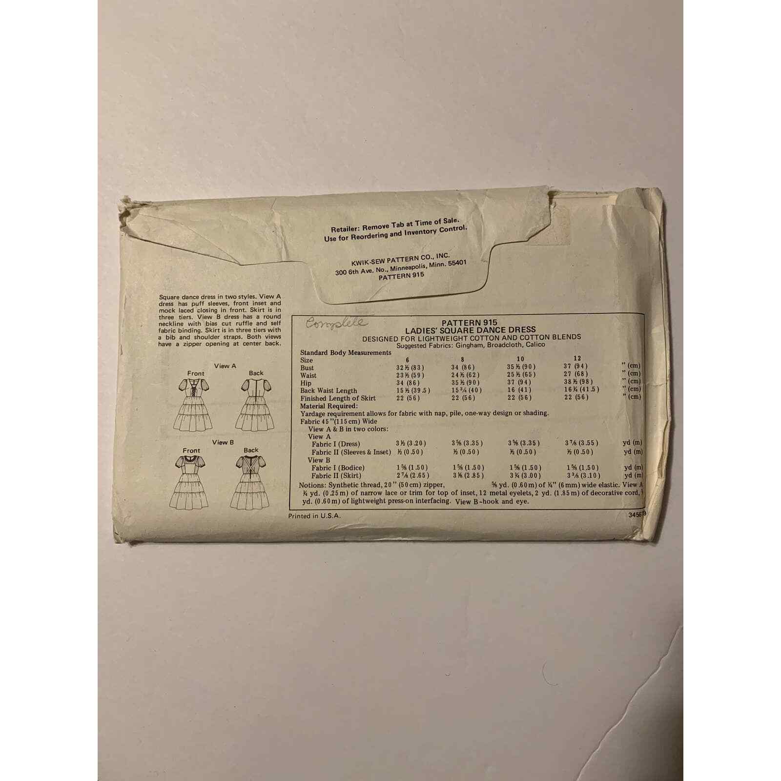Kwik Sew Vintage Pattern #915 Square Dance Dress