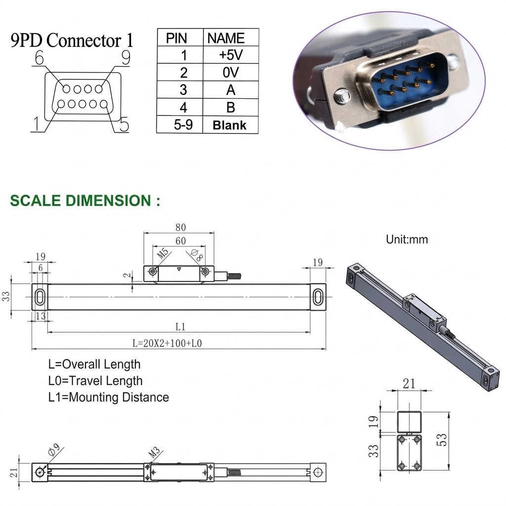 2Axis Digital Readout LCD DRO 12"& 48" Linear Scale Kits for CNC Lathe Machine