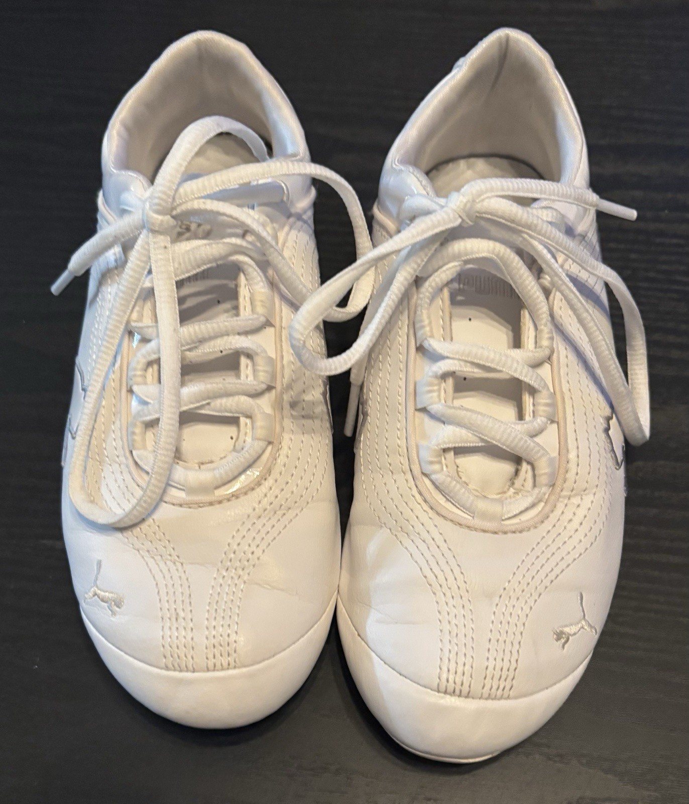 Women’s Size 7.5 White Puma Leather Sneakers with Gray Pumas