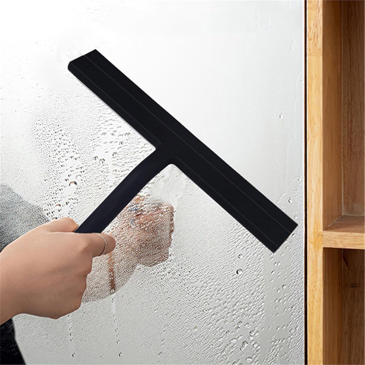 Squeegee for Shower Glass Doors, Resilient Loop - No-Drill & Adhesive Hook,Black