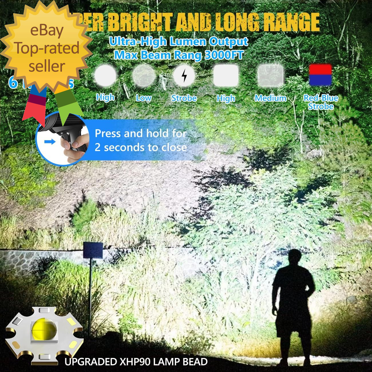 Spotlight 100000 Lumens 6 Modes Led Rechargeable Spotlight Flashlight