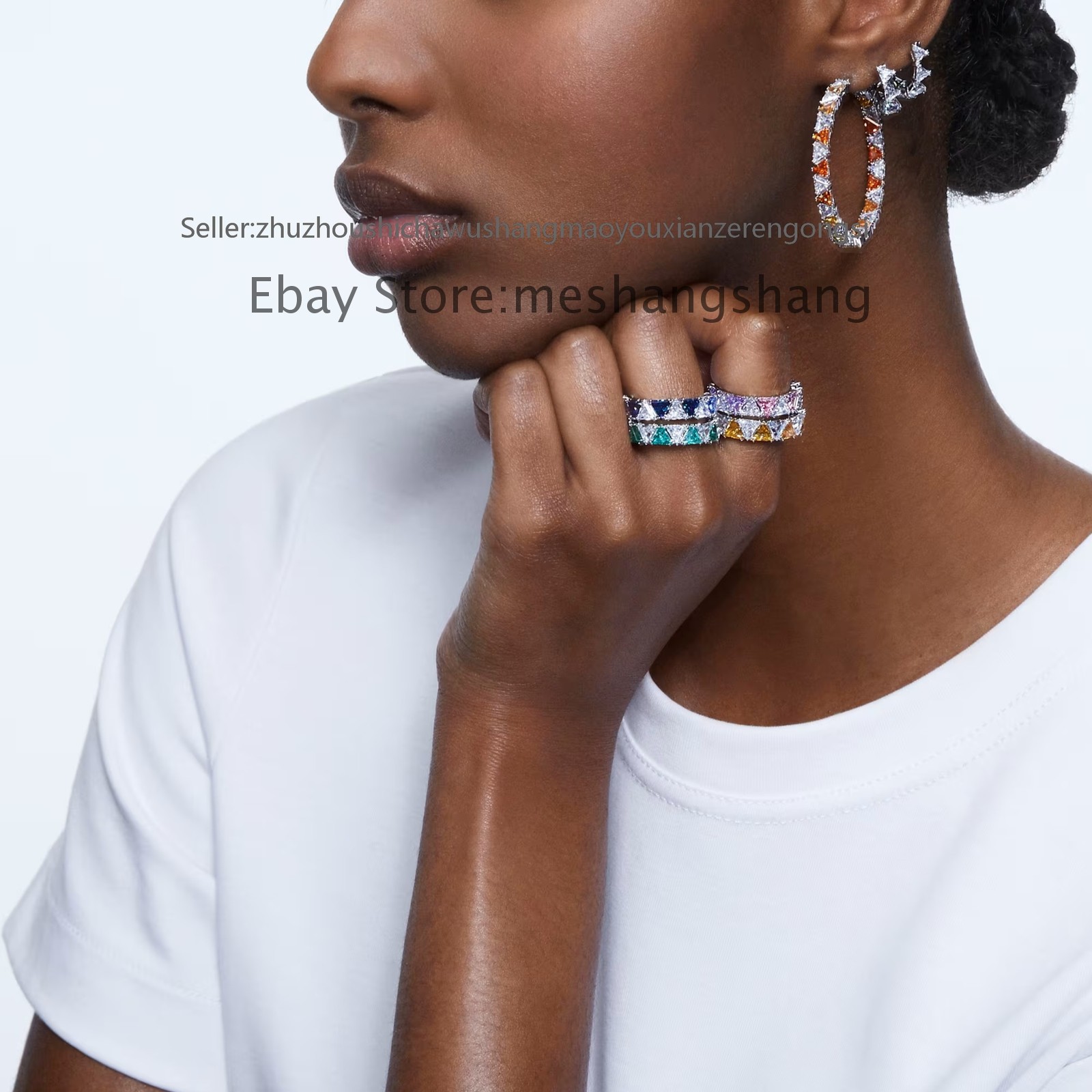 New Matrix cocktail ring Triangle cut, Green, Rhodium plated