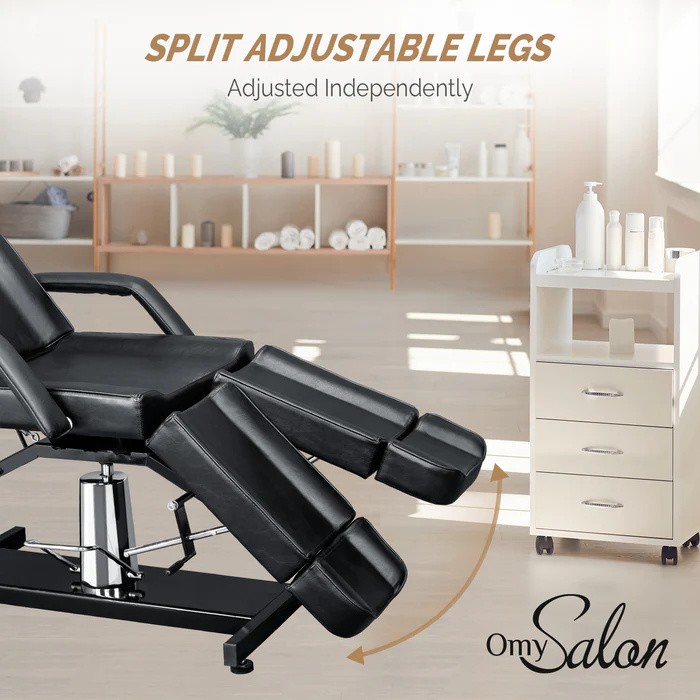 Facial Massage Tattoo Bed Height Adjustable with 2 Adjustable Split Legs Black