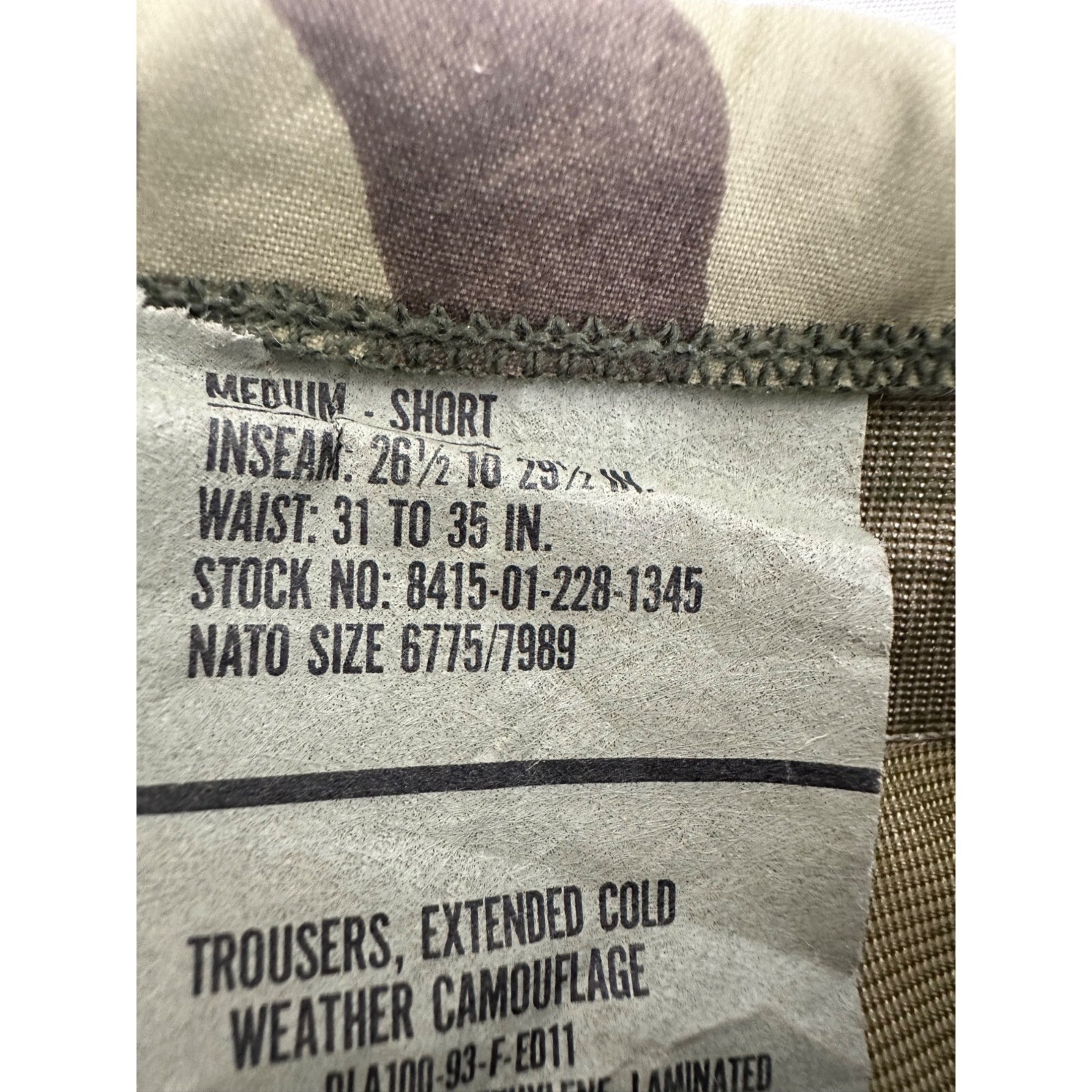 USGI Extended Cold Weather Trousers 8515-01-228-1345 Size Medium-Short