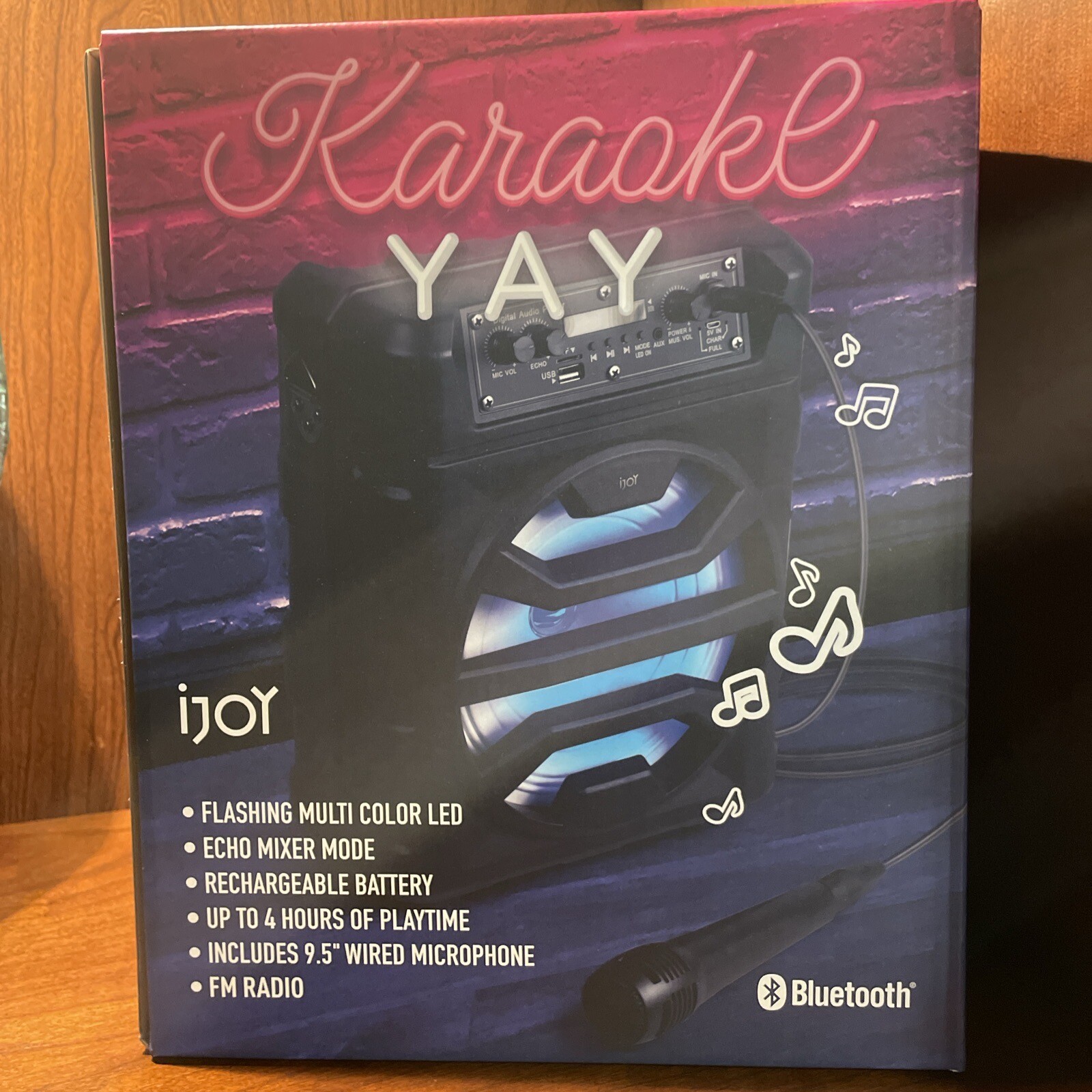 NEW iJOY Karaoke-YAY Bluetooth Speaker LED Flashing Party Lights 2 Microphones