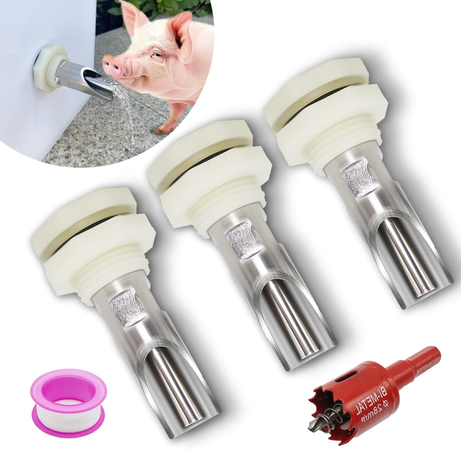 3 PCS Pig Nipple Waterer for Barrel Kit Automatic Pig Waterer System 1/2 inch...