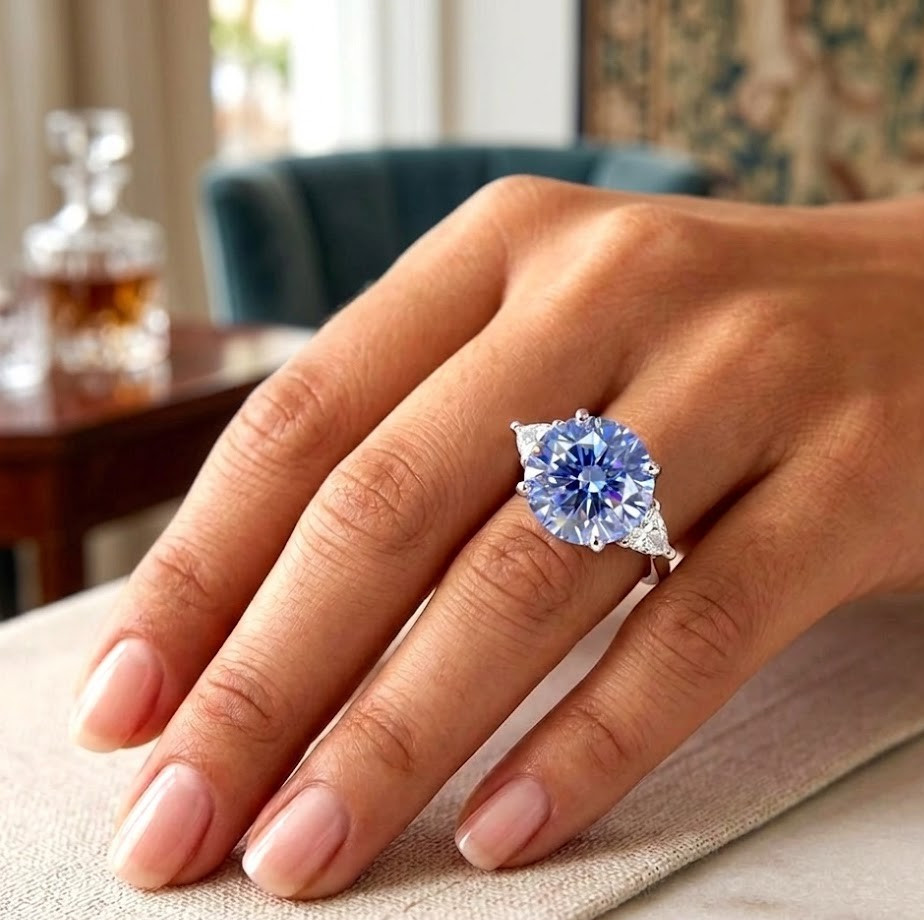 Huge 12.00 Ct Certified Blue Diamond Ring, Tariffs FREE & Matching Studs .