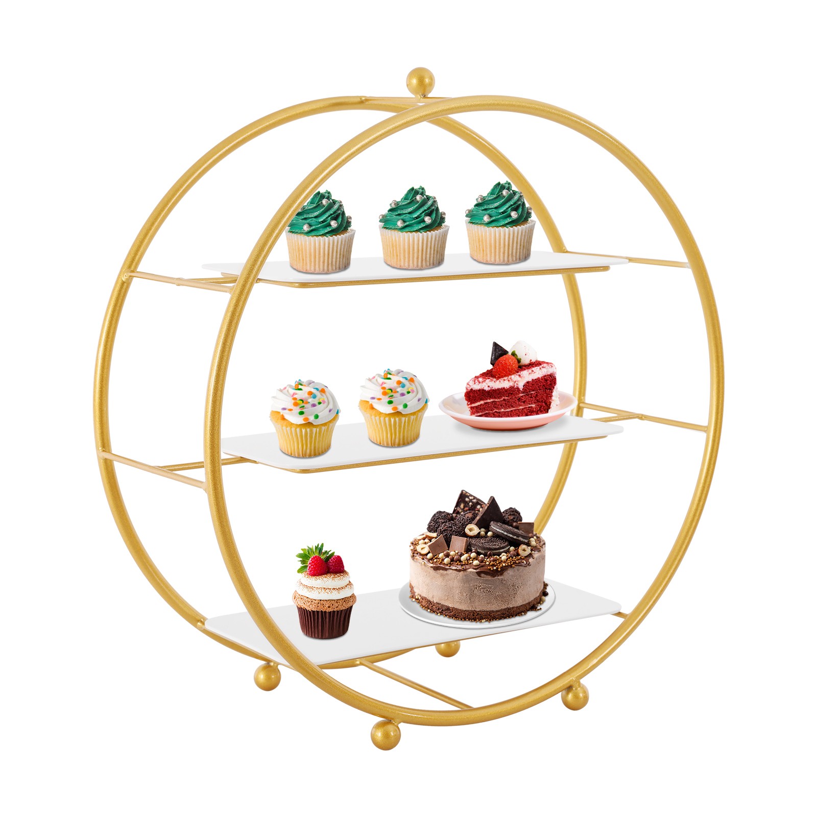 2 Pcs 3 Tier Gold Metal Tiered Cupcake Stand Circle Cupcake Holder Stand