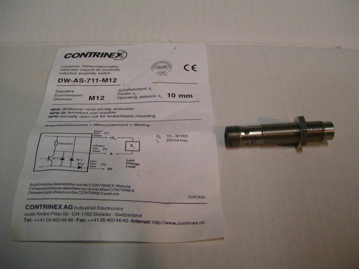 NEW CONTRINEX  DW-AS-711-M12  INDUCTIVE PROXIMITY SENSOR 10MM RANGE P1973A