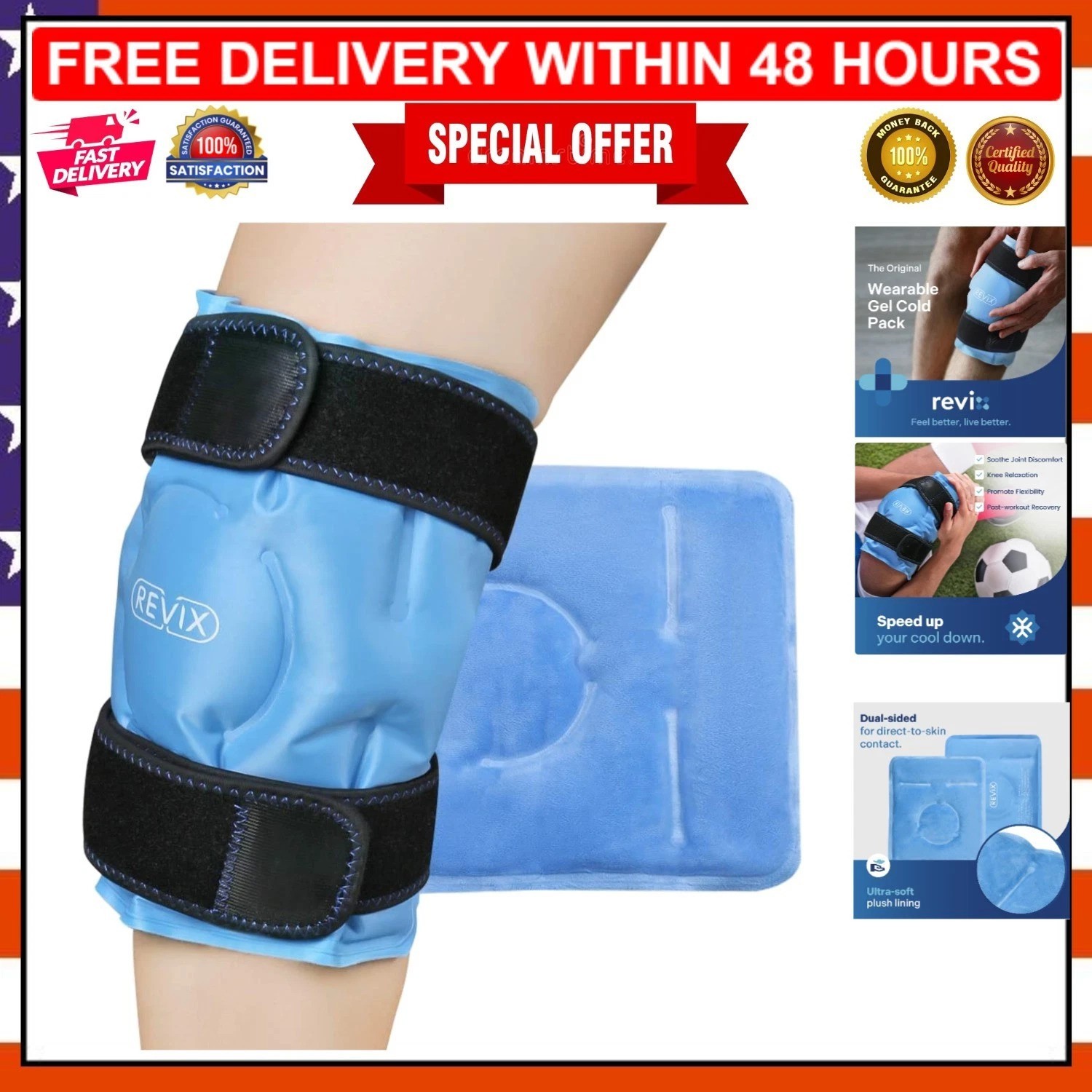 Multi-Purpose Blue Gel Ice Pack for Knee Replacement Recovery - Reusable Design