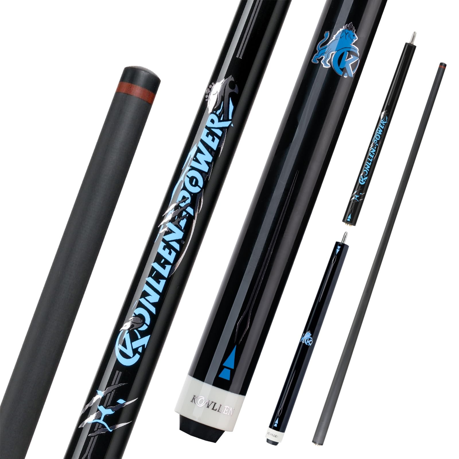 KONLLEN Carbon Fiber Break & Jump Cue – 58" 20oz Cue-Bright Black