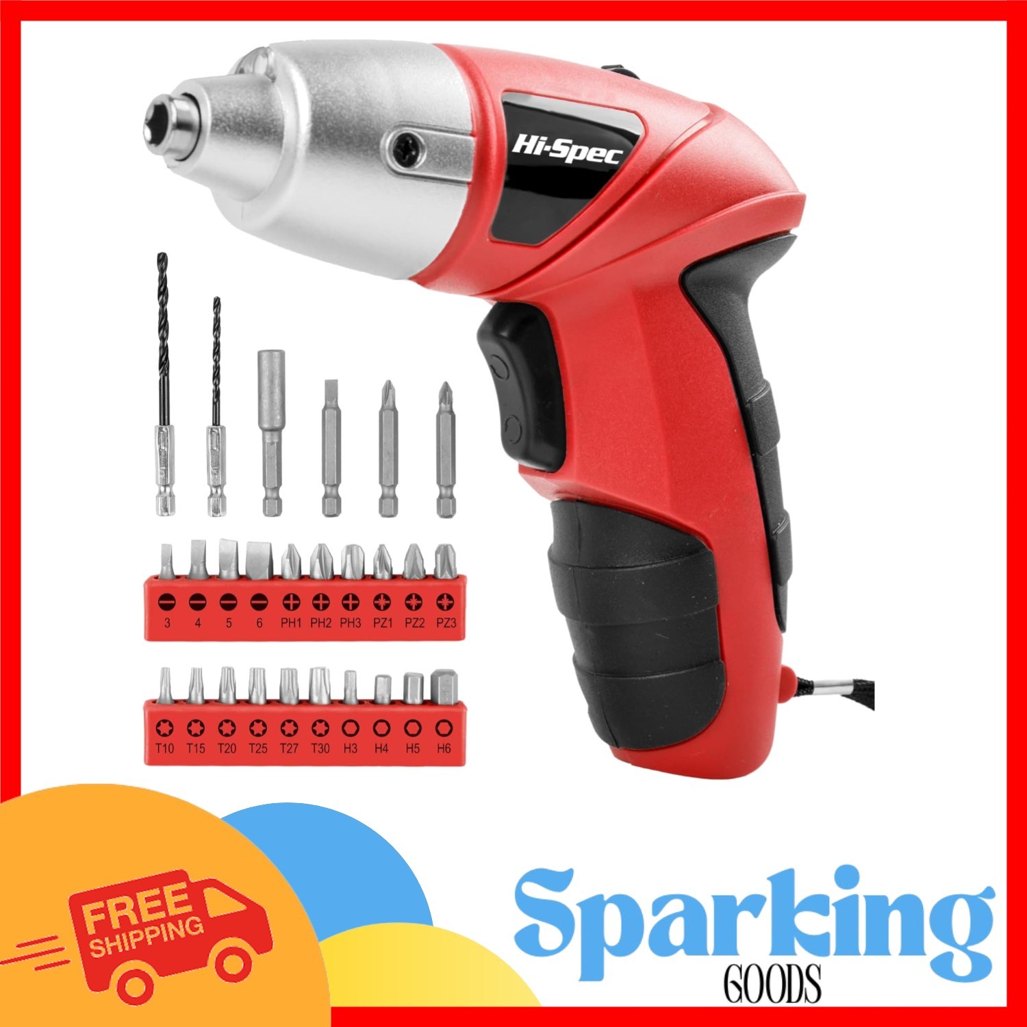 Red Rechargeable Electric Screwdriver Set with 26 Driver Bits - Perfect for DIY