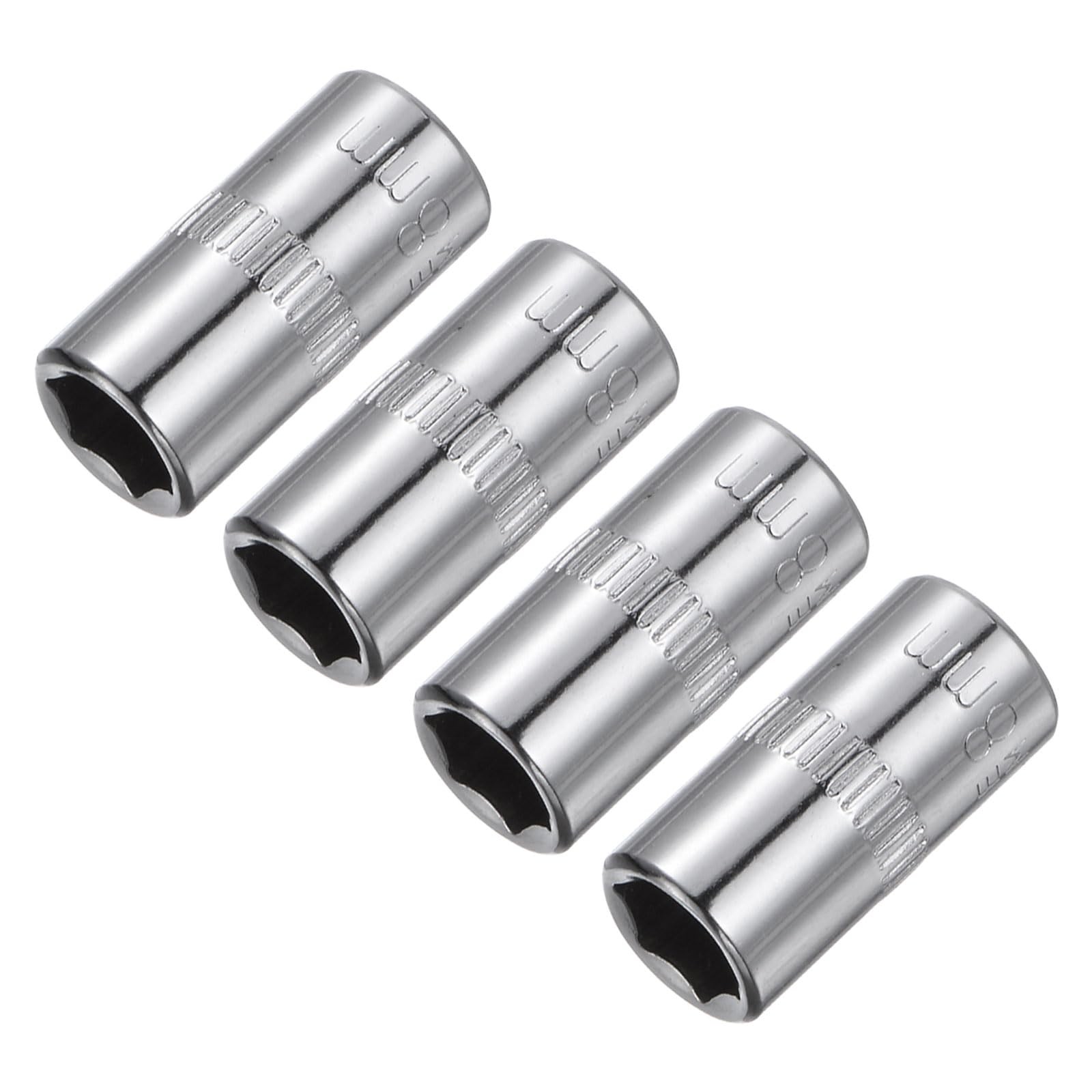 uxcell 4 Pcs 1/4-Inch Drive 8mm 6-Point Shallow Socket, Metric, Steel