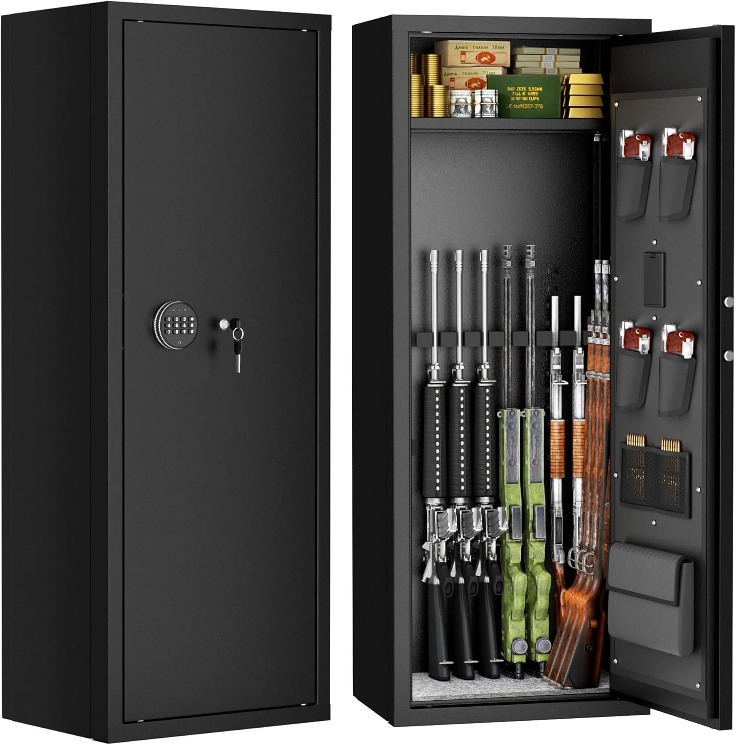 Fireproof 12–15 Gun Safe for Rifles & Pistols w/ Digital Keypad, Shelves, Pocket