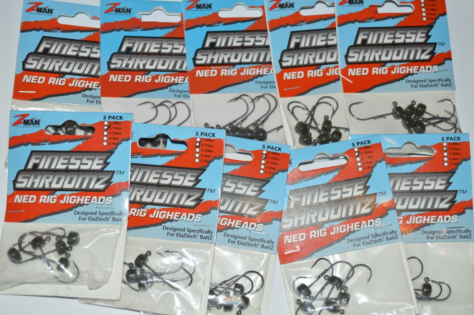 10 packs zman bass finesse shroomz ned rig jigheads 1/15oz green pumpkin trd