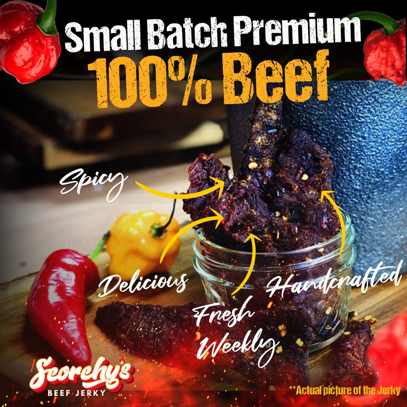 - Carolina Reaper Beef Jerky - Hand-Crafted Small Batch Jerky - Spicy High Pr...