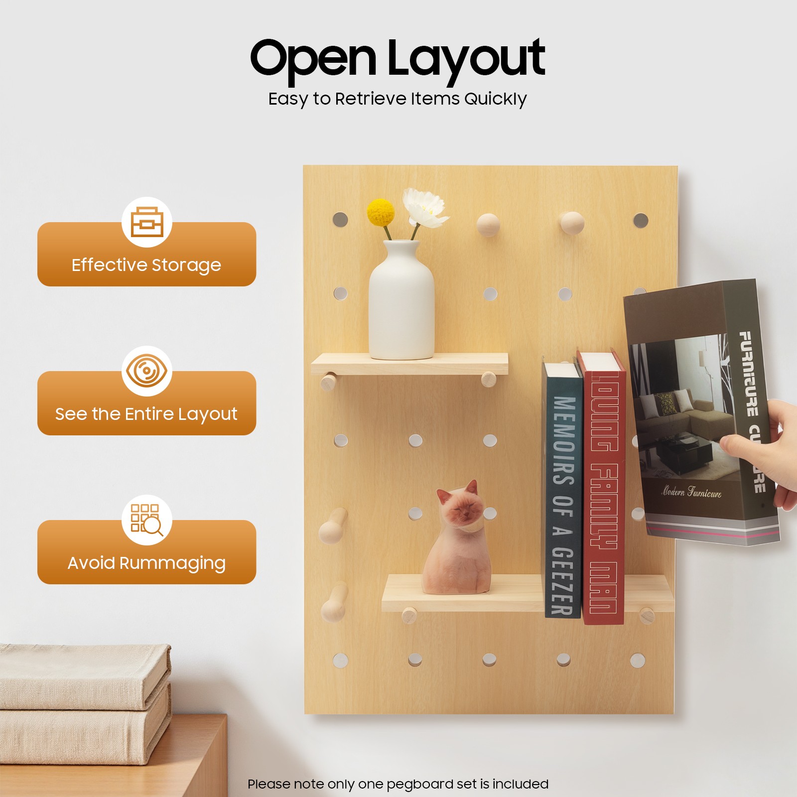 Wood Pegboard Combination Wall Organizer Kit Wooden Display Pegboard Panel