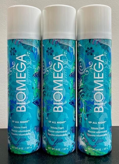 3 PACK AQUAGE BIOMEGA UP ALL NIGHT 8 OZ VOLUME FOAM VOLUMIZING MOUSSE ROOT SPRAY