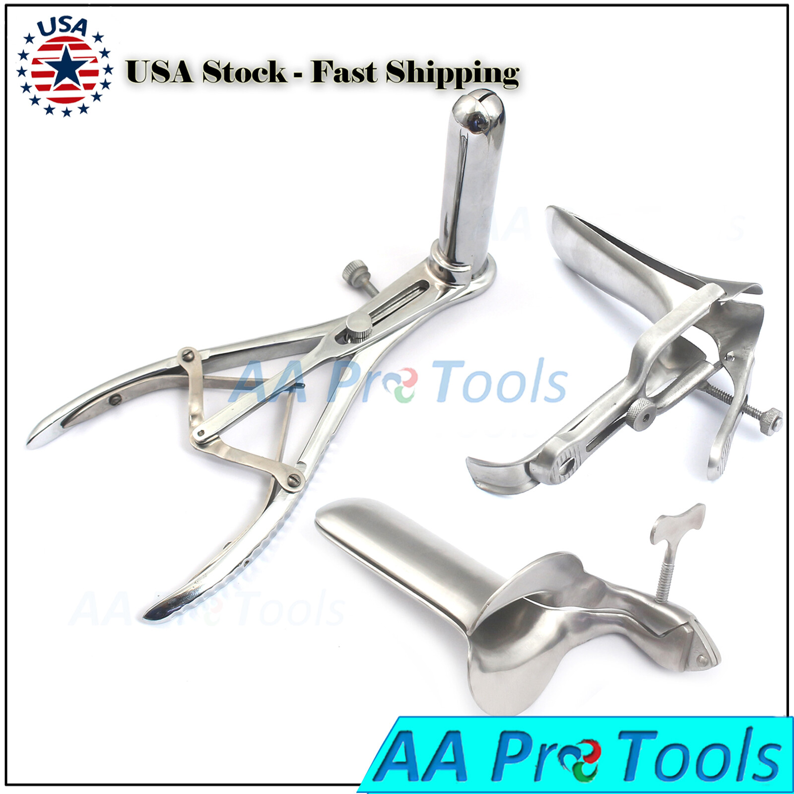 3 Prong Mathieu Rectal Speculum, Collin Speculum Medium, Graves Speculum Medium