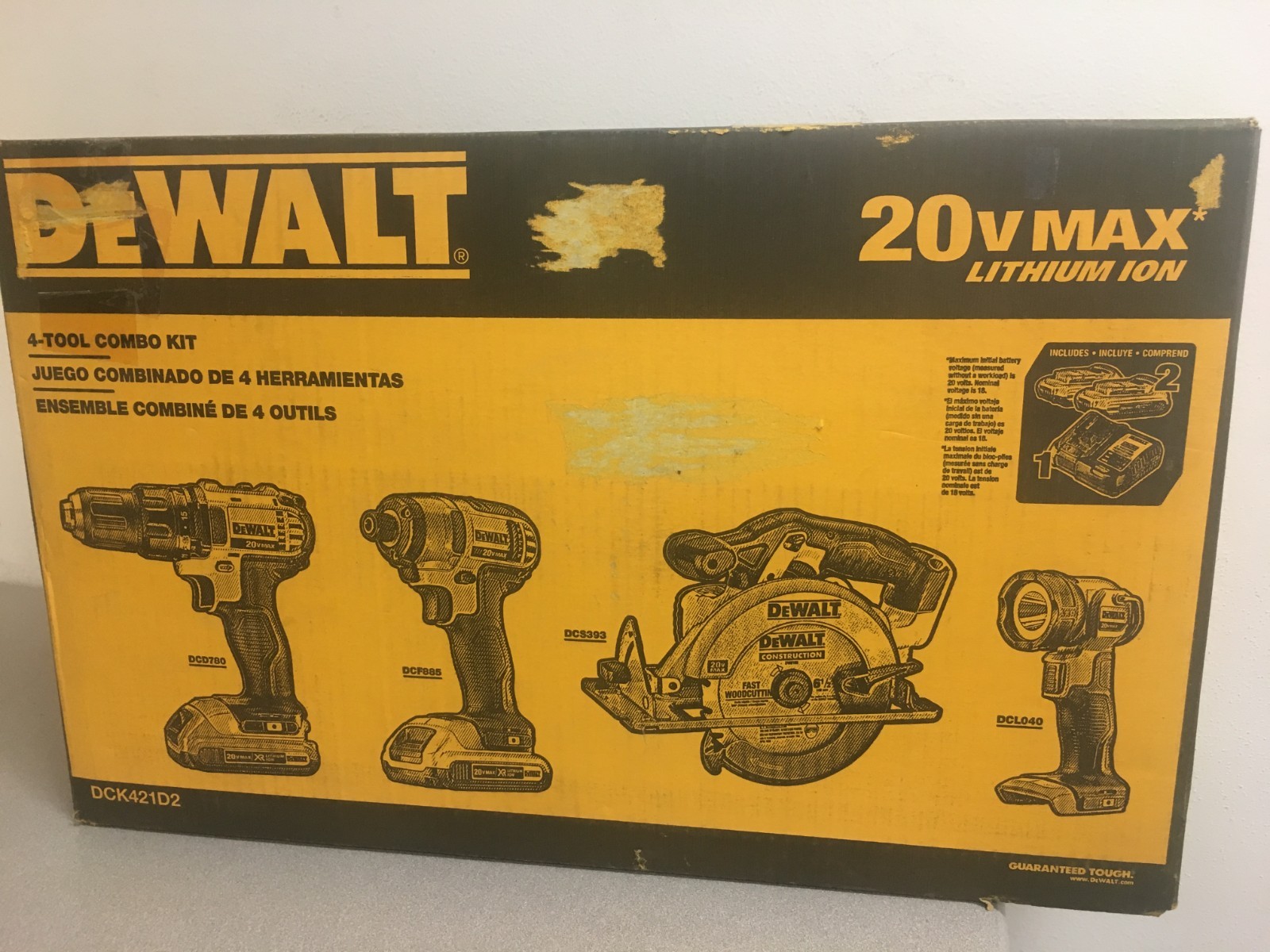 DeWalt 20V MAX Cordless Brushed 4 Tool Combo Kit #DCK421D2