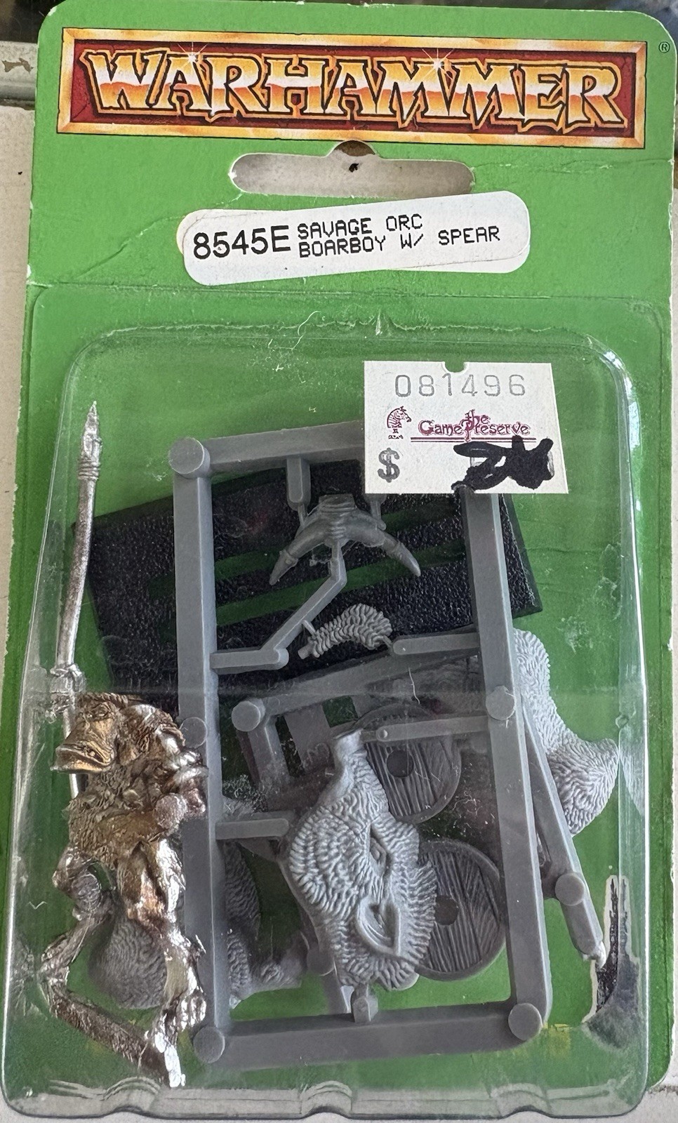 Warhammer Sauage Orc Boarboy w/ Spear. 8545E. NIB (green)